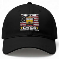 Certified Chaos Transport Technician Baseball Cap Patriotic School Bus Driver USA American Flag