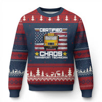 Certified Chaos Transport Technician Ugly Christmas Sweater Patriotic School Bus Driver USA American Flag
