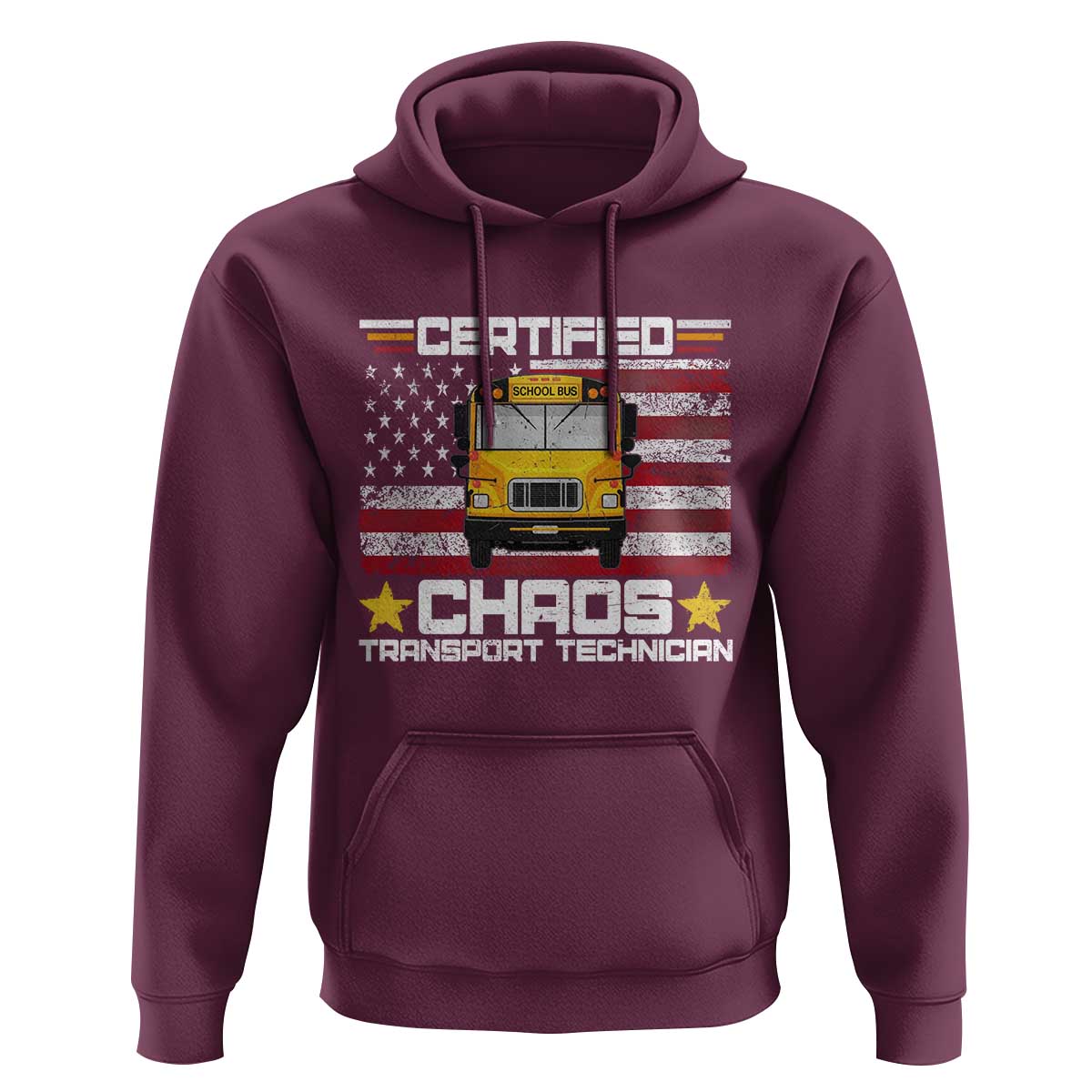Certified Chaos Transport Technician Hoodie Patriotic School Bus Driver USA American Flag