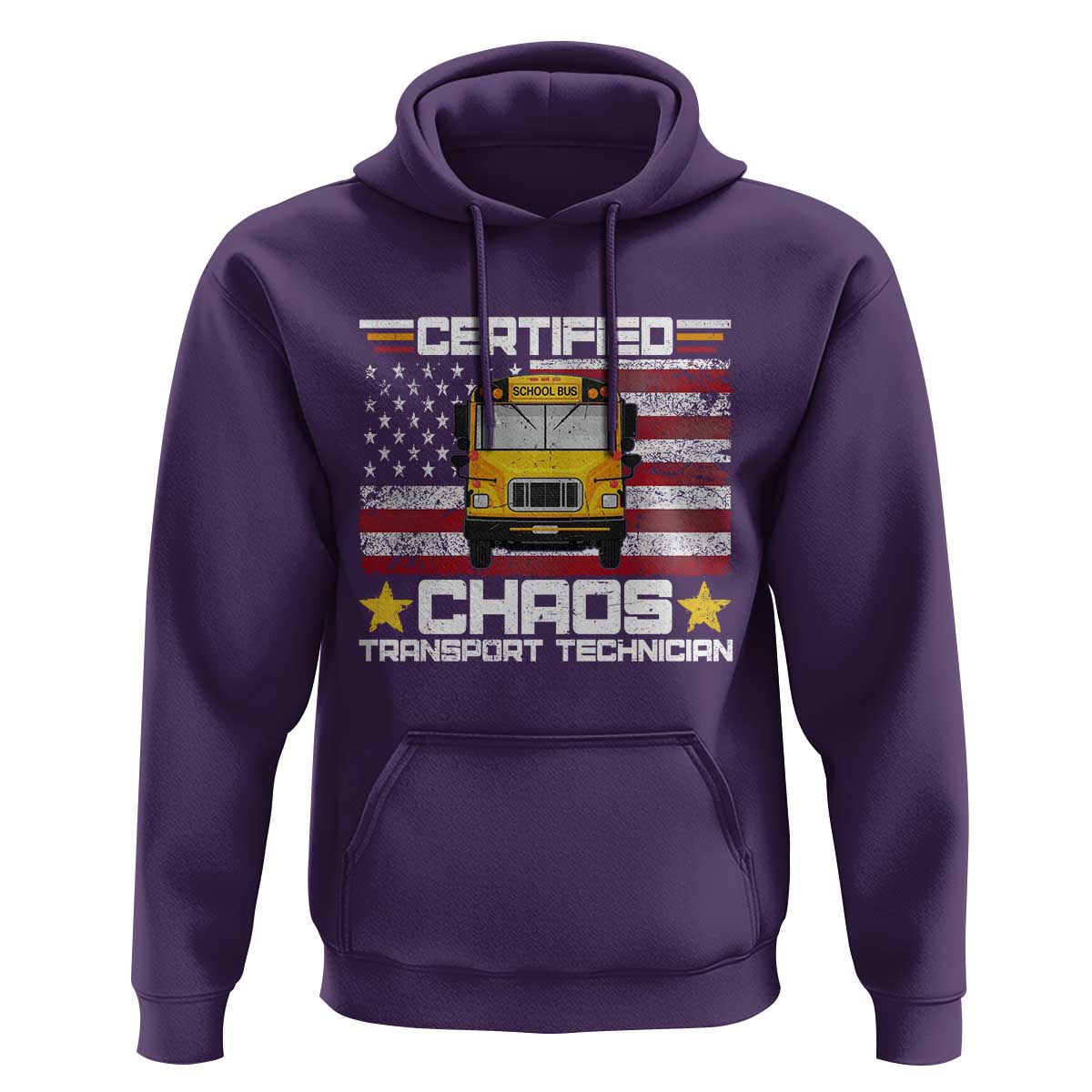Certified Chaos Transport Technician Hoodie Patriotic School Bus Driver USA American Flag