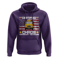 Certified Chaos Transport Technician Hoodie Patriotic School Bus Driver USA American Flag