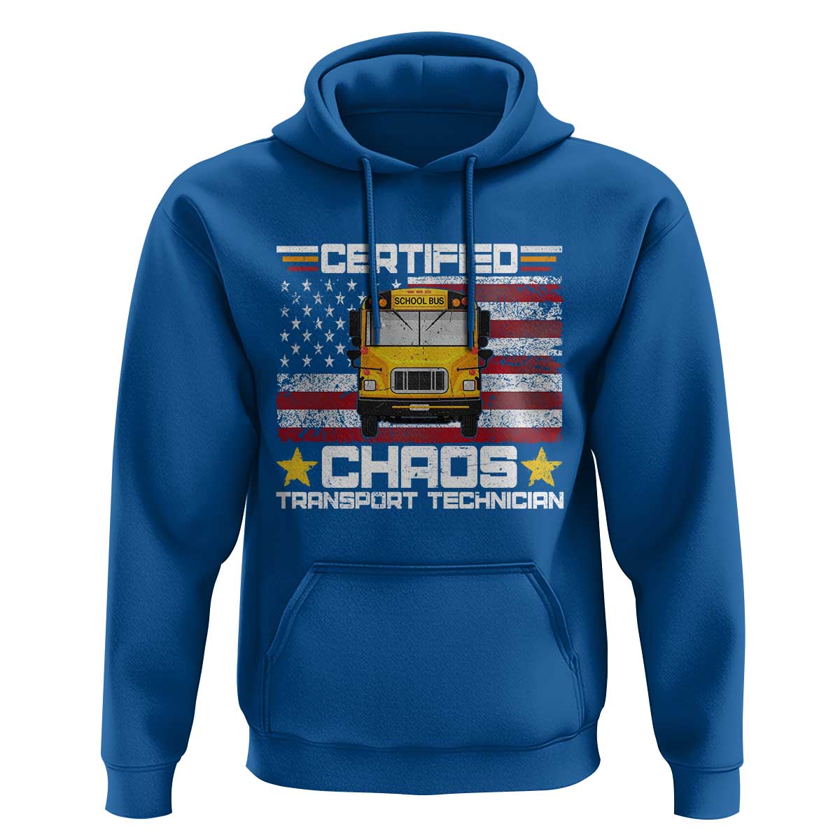 Certified Chaos Transport Technician Hoodie Patriotic School Bus Driver USA American Flag