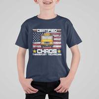 Certified Chaos Transport Technician T Shirt For Kid Patriotic School Bus Driver USA American Flag