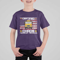 Certified Chaos Transport Technician T Shirt For Kid Patriotic School Bus Driver USA American Flag