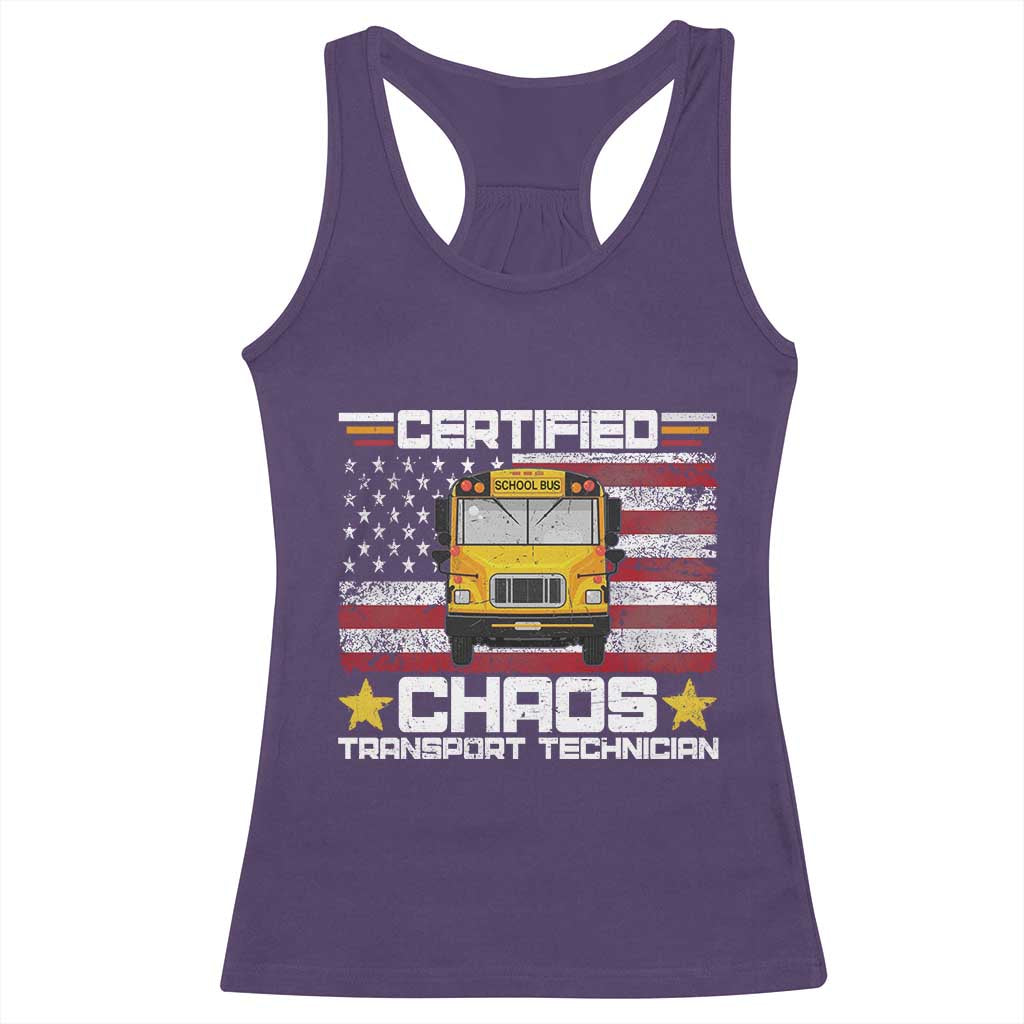 Certified Chaos Transport Technician Racerback Tank Top Patriotic School Bus Driver USA American Flag