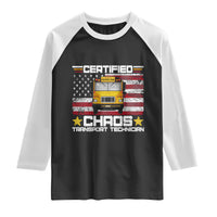 Certified Chaos Transport Technician Raglan Shirt Patriotic School Bus Driver USA American Flag