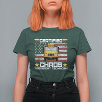 Certified Chaos Transport Technician T Shirt For Women Patriotic School Bus Driver USA American Flag