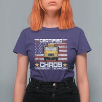Certified Chaos Transport Technician T Shirt For Women Patriotic School Bus Driver USA American Flag
