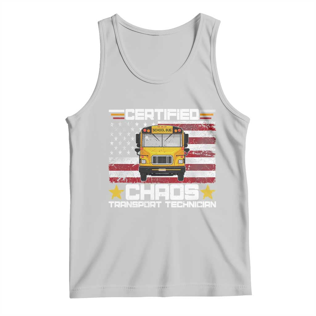 Certified Chaos Transport Technician Tank Top Patriotic School Bus Driver USA American Flag