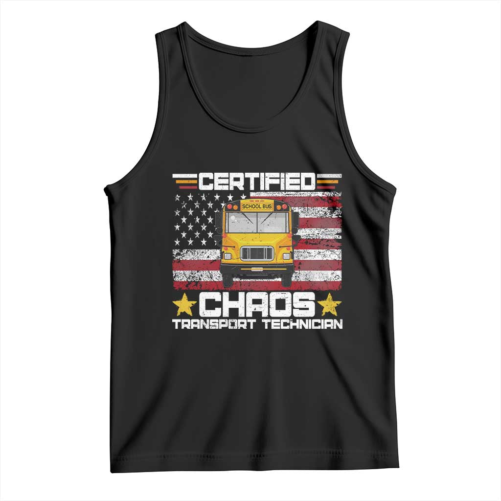 Certified Chaos Transport Technician Tank Top Patriotic School Bus Driver USA American Flag