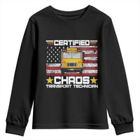 Certified Chaos Transport Technician Youth Sweatshirt Patriotic School Bus Driver USA American Flag