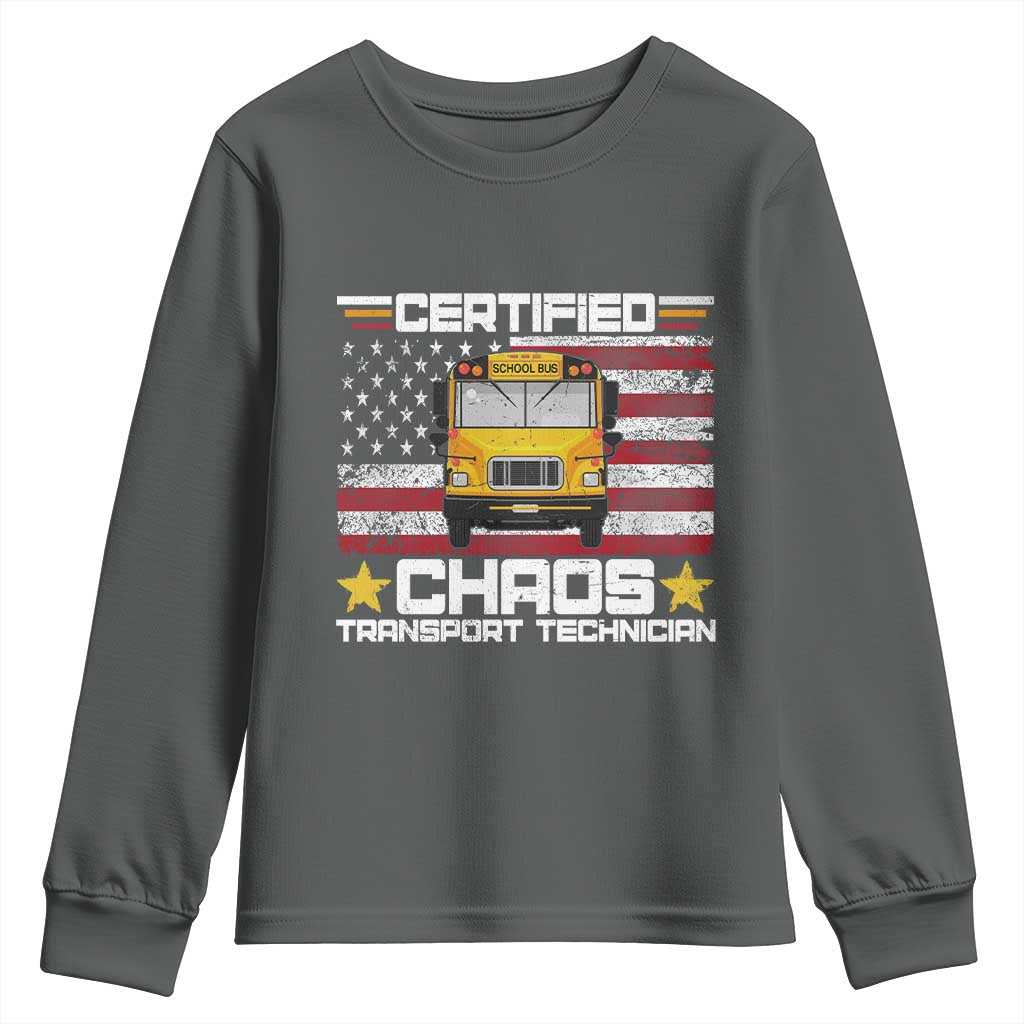 Certified Chaos Transport Technician Youth Sweatshirt Patriotic School Bus Driver USA American Flag