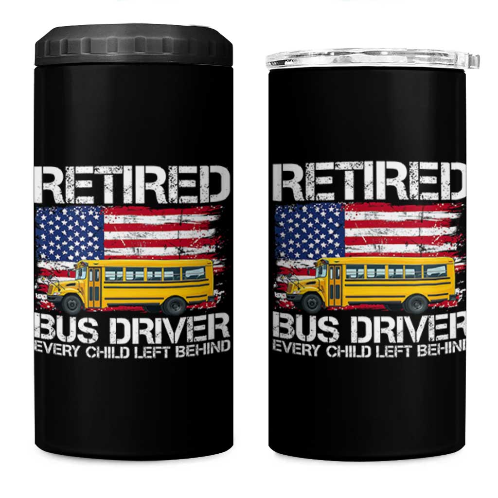 Retired School Bus Driver 4 in 1 Can Cooler Tumbler Patriotic USA American Flag