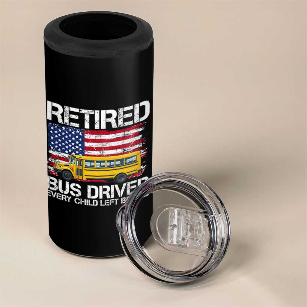 Retired School Bus Driver 4 in 1 Can Cooler Tumbler Patriotic USA American Flag
