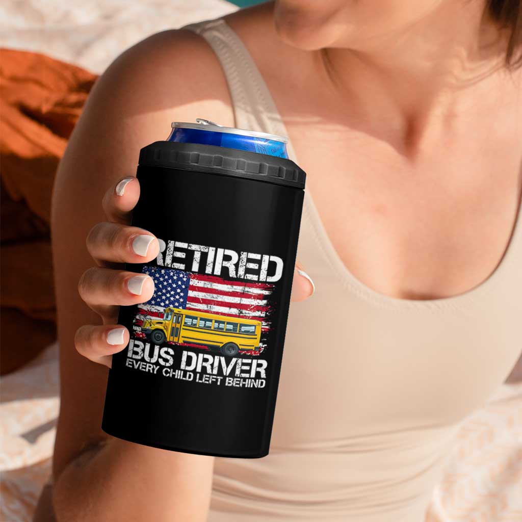 Retired School Bus Driver 4 in 1 Can Cooler Tumbler Patriotic USA American Flag