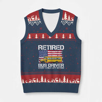 Retired School Bus Driver V-Neck Knit Sweater Vest Patriotic USA American Flag