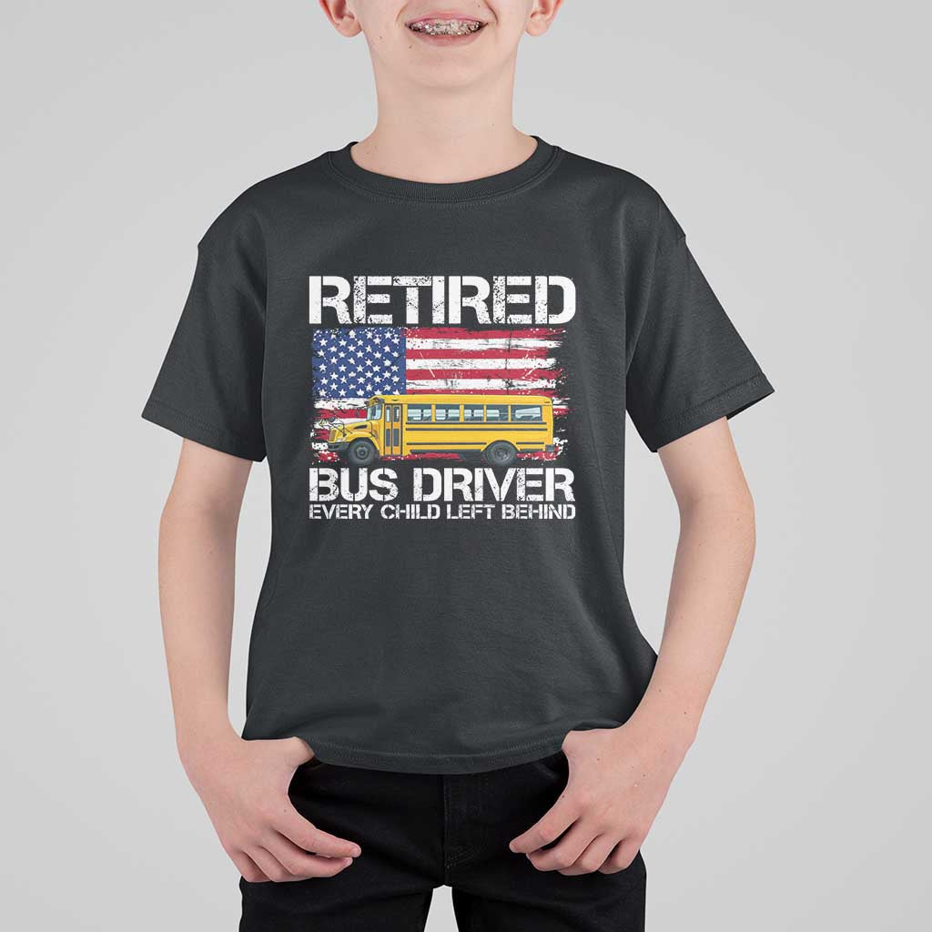 Retired School Bus Driver T Shirt For Kid Patriotic USA American Flag