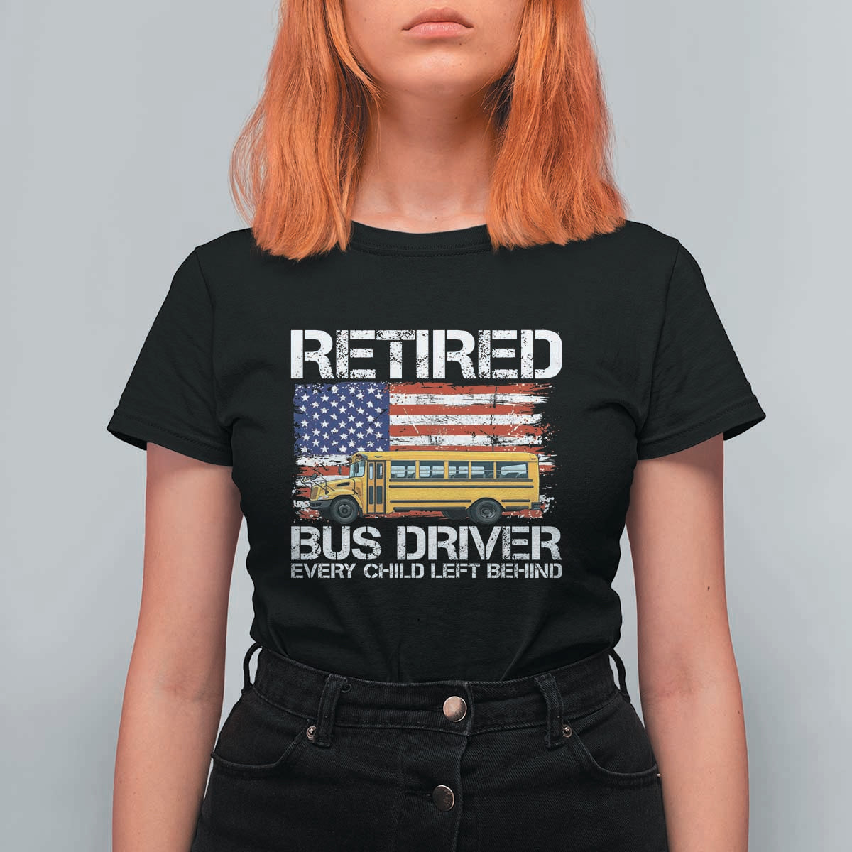 Retired School Bus Driver T Shirt For Women Patriotic USA American Flag
