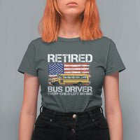 Retired School Bus Driver T Shirt For Women Patriotic USA American Flag