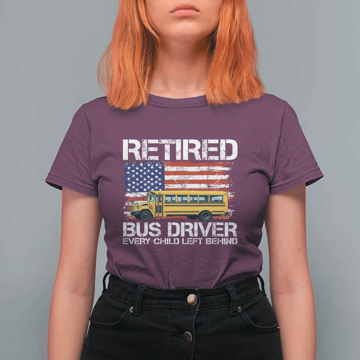 Retired School Bus Driver T Shirt For Women Patriotic USA American Flag