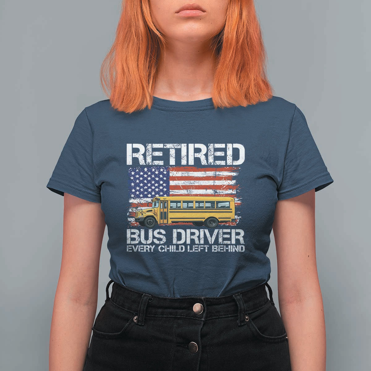 Retired School Bus Driver T Shirt For Women Patriotic USA American Flag
