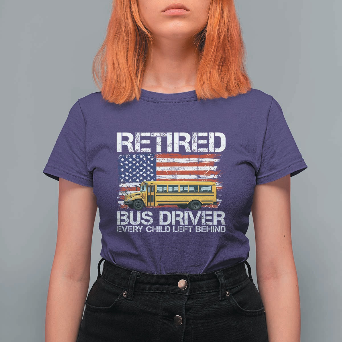 Retired School Bus Driver T Shirt For Women Patriotic USA American Flag