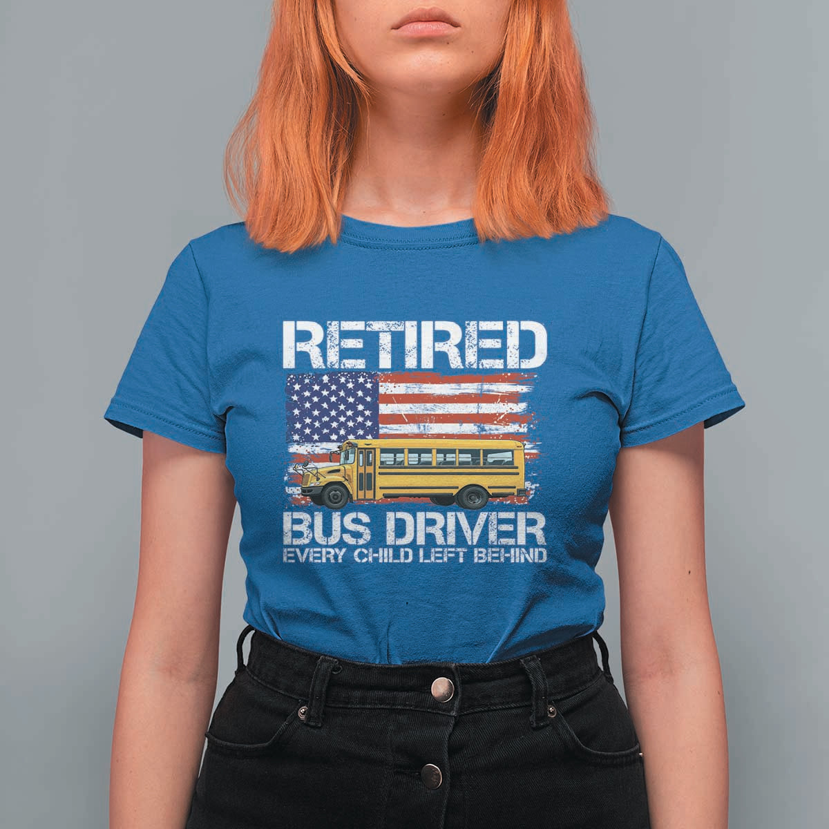 Retired School Bus Driver T Shirt For Women Patriotic USA American Flag