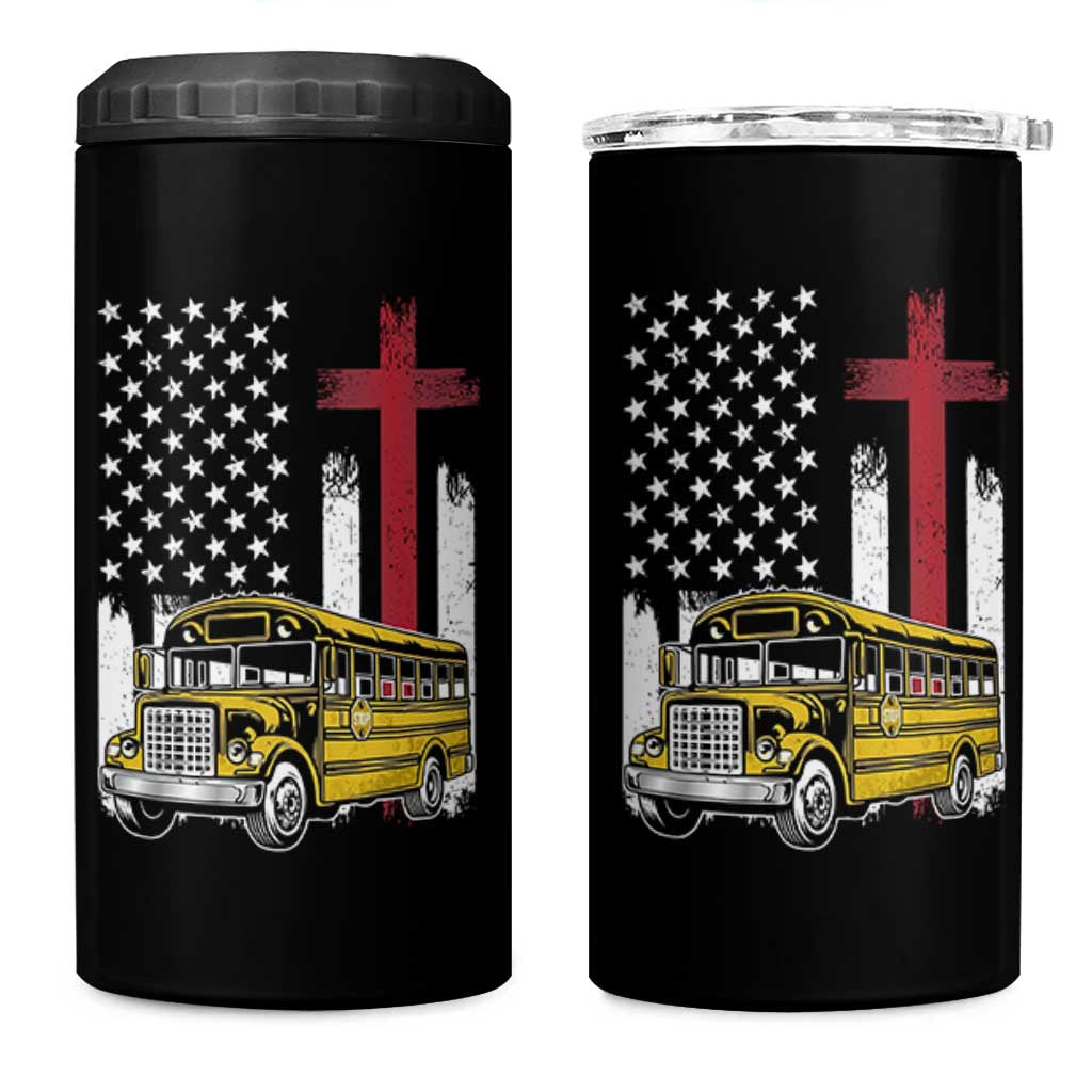 Bus Driver Patriotic Christian USA Flag 4 in 1 Can Cooler Tumbler School Bus Driver