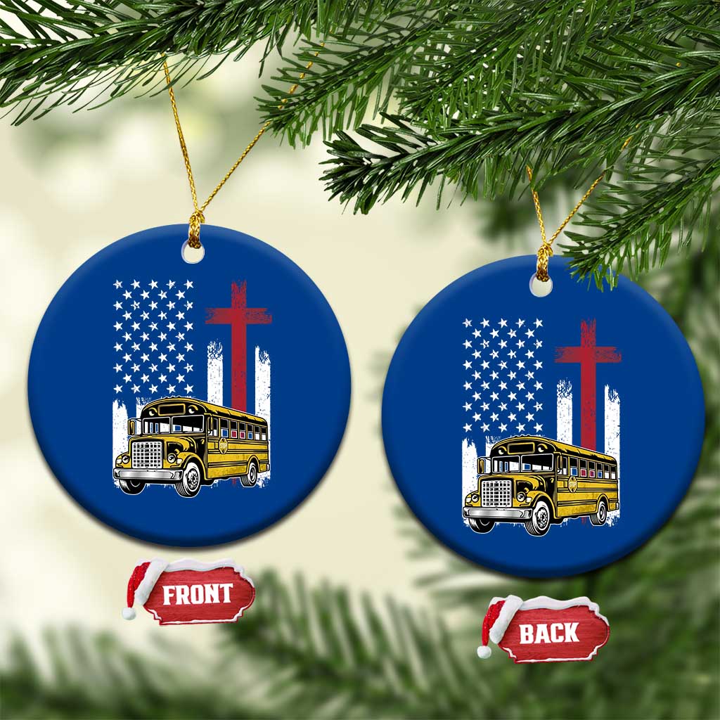 Bus Driver Patriotic Christian USA Flag Ceramic Ornament School Bus Driver