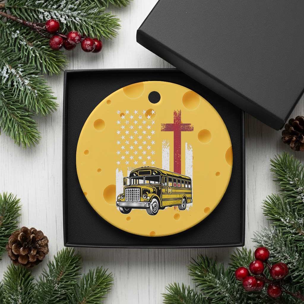 Bus Driver Patriotic Christian USA Flag Ceramic Ornament School Bus Driver