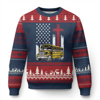 Bus Driver Patriotic Christian USA Flag Ugly Christmas Sweater School Bus Driver