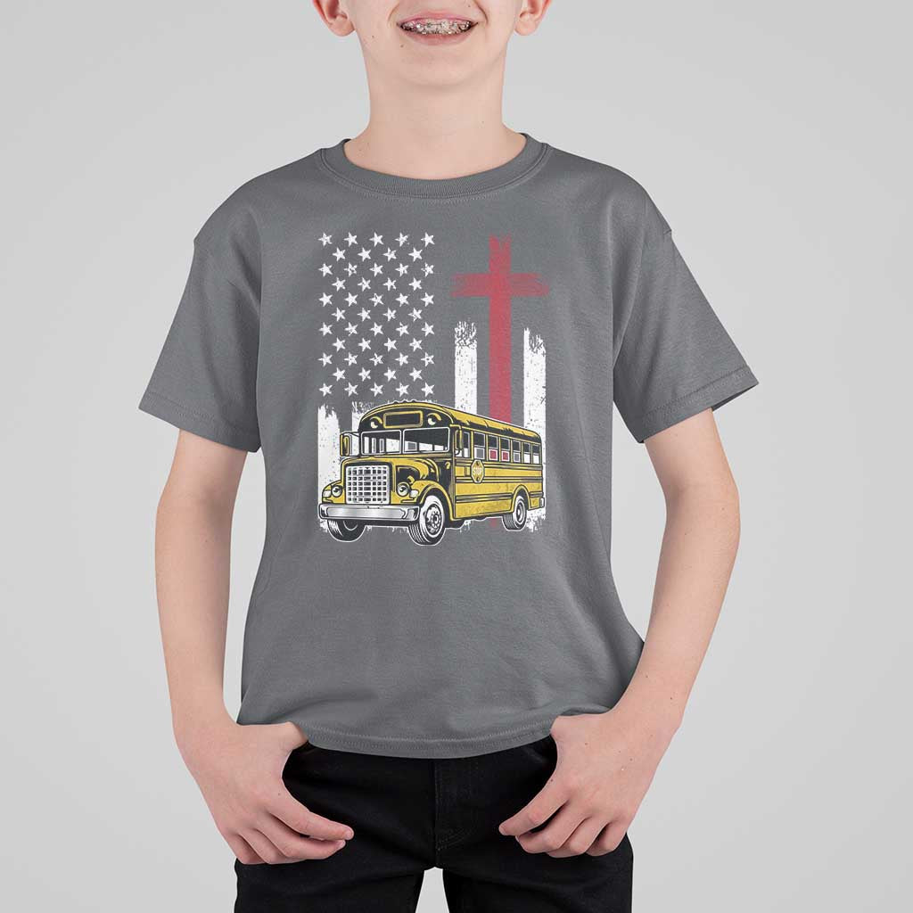 Bus Driver Patriotic Christian USA Flag T Shirt For Kid School Bus Driver