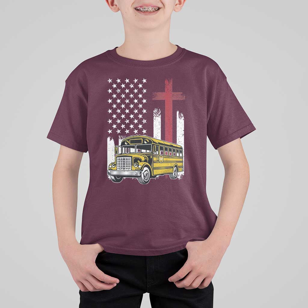 Bus Driver Patriotic Christian USA Flag T Shirt For Kid School Bus Driver