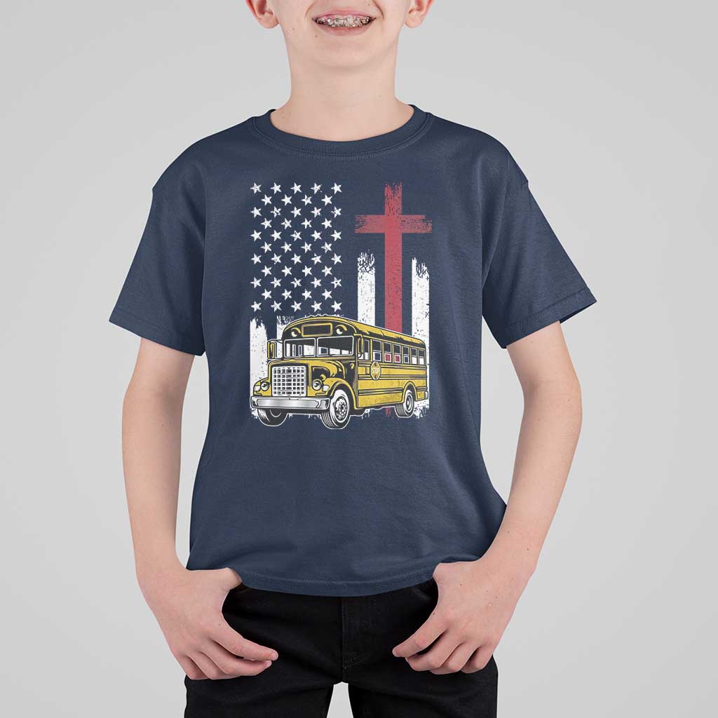 Bus Driver Patriotic Christian USA Flag T Shirt For Kid School Bus Driver