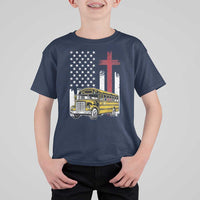 Bus Driver Patriotic Christian USA Flag T Shirt For Kid School Bus Driver