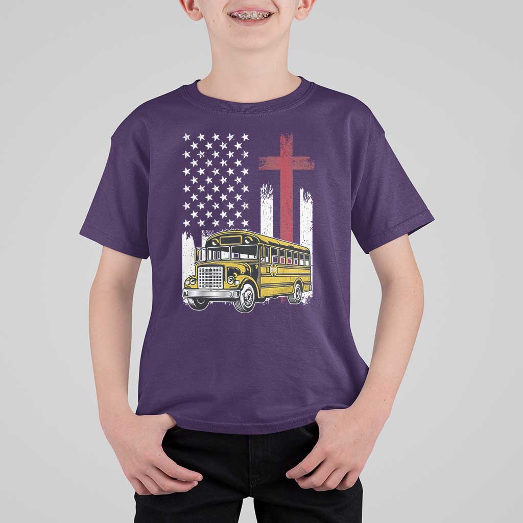 Bus Driver Patriotic Christian USA Flag T Shirt For Kid School Bus Driver