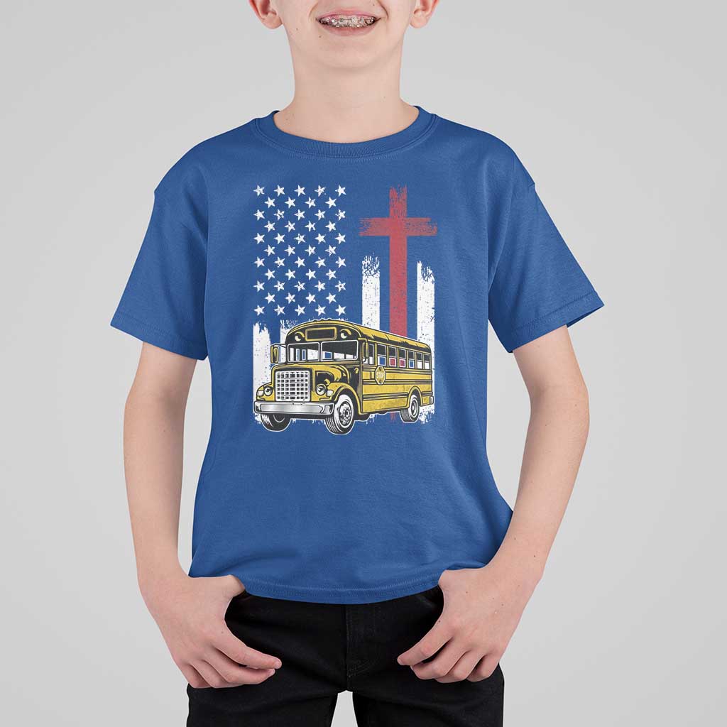 Bus Driver Patriotic Christian USA Flag T Shirt For Kid School Bus Driver