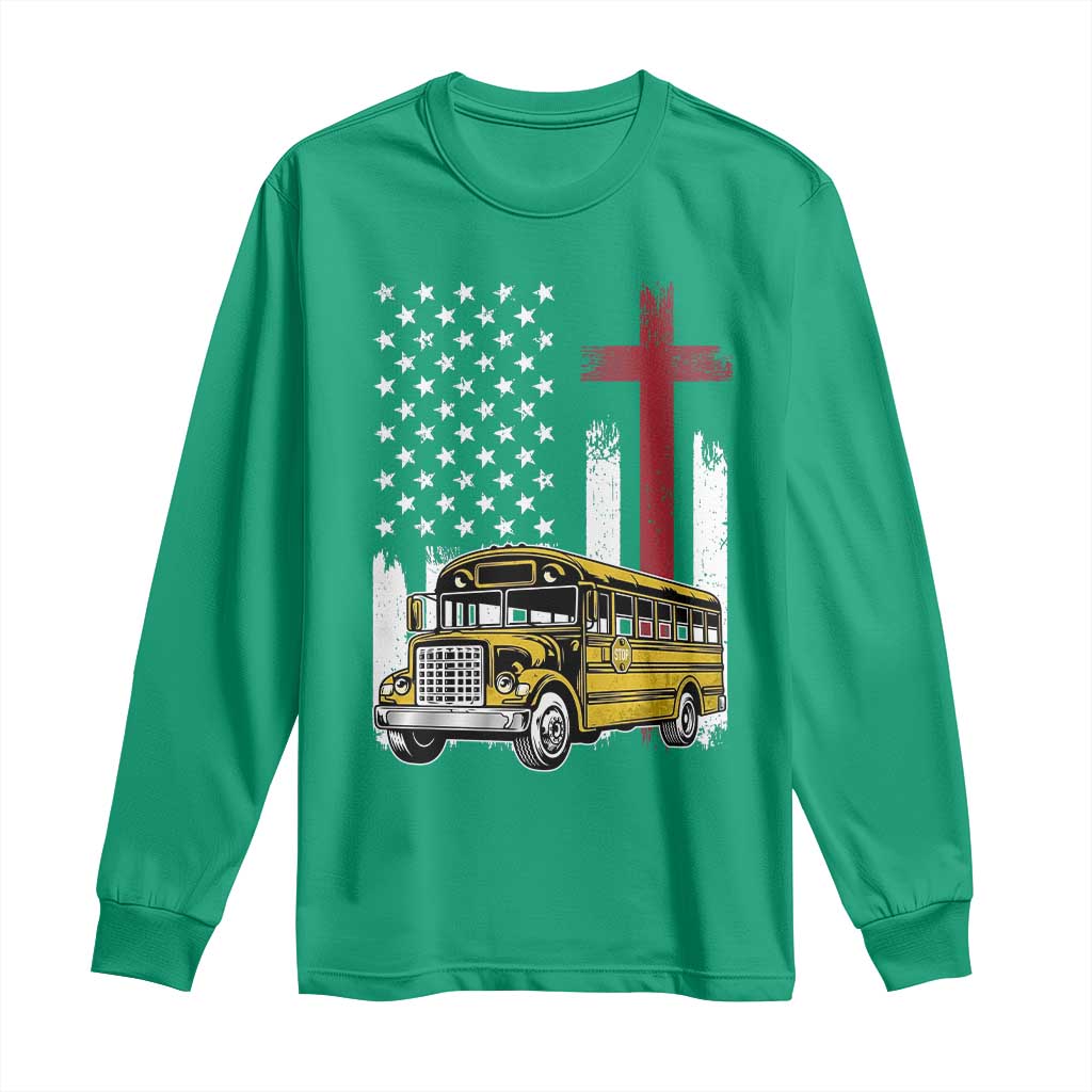 Bus Driver Patriotic Christian USA Flag Long Sleeve Shirt School Bus Driver