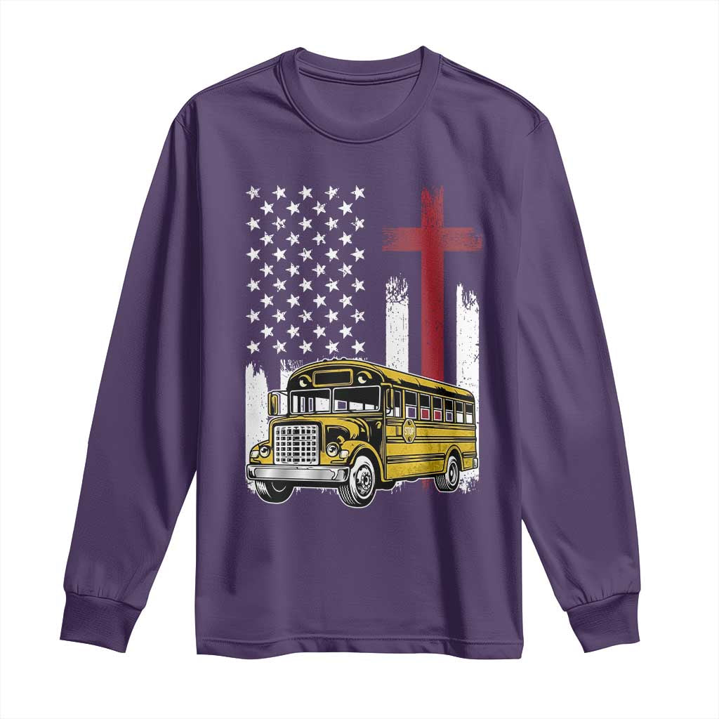 Bus Driver Patriotic Christian USA Flag Long Sleeve Shirt School Bus Driver