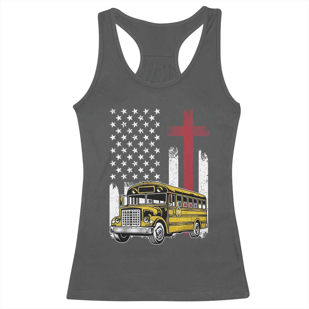 Bus Driver Patriotic Christian USA Flag Racerback Tank Top School Bus Driver
