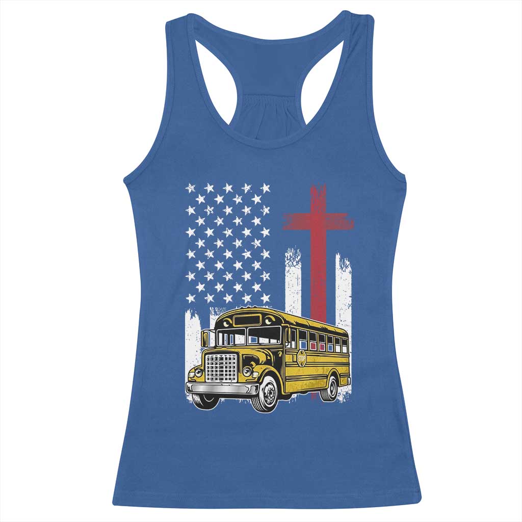 Bus Driver Patriotic Christian USA Flag Racerback Tank Top School Bus Driver