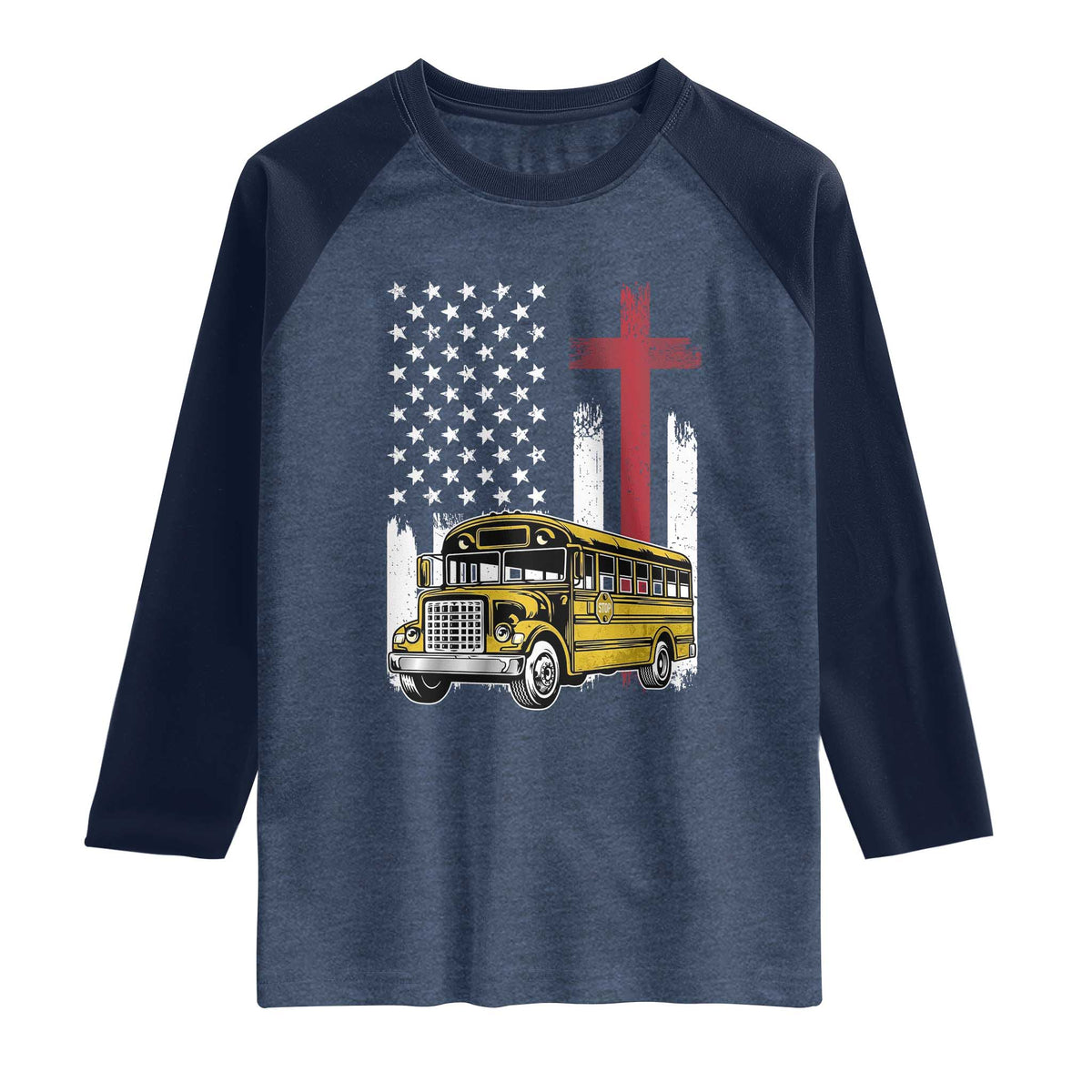 Bus Driver Patriotic Christian USA Flag Raglan Shirt School Bus Driver