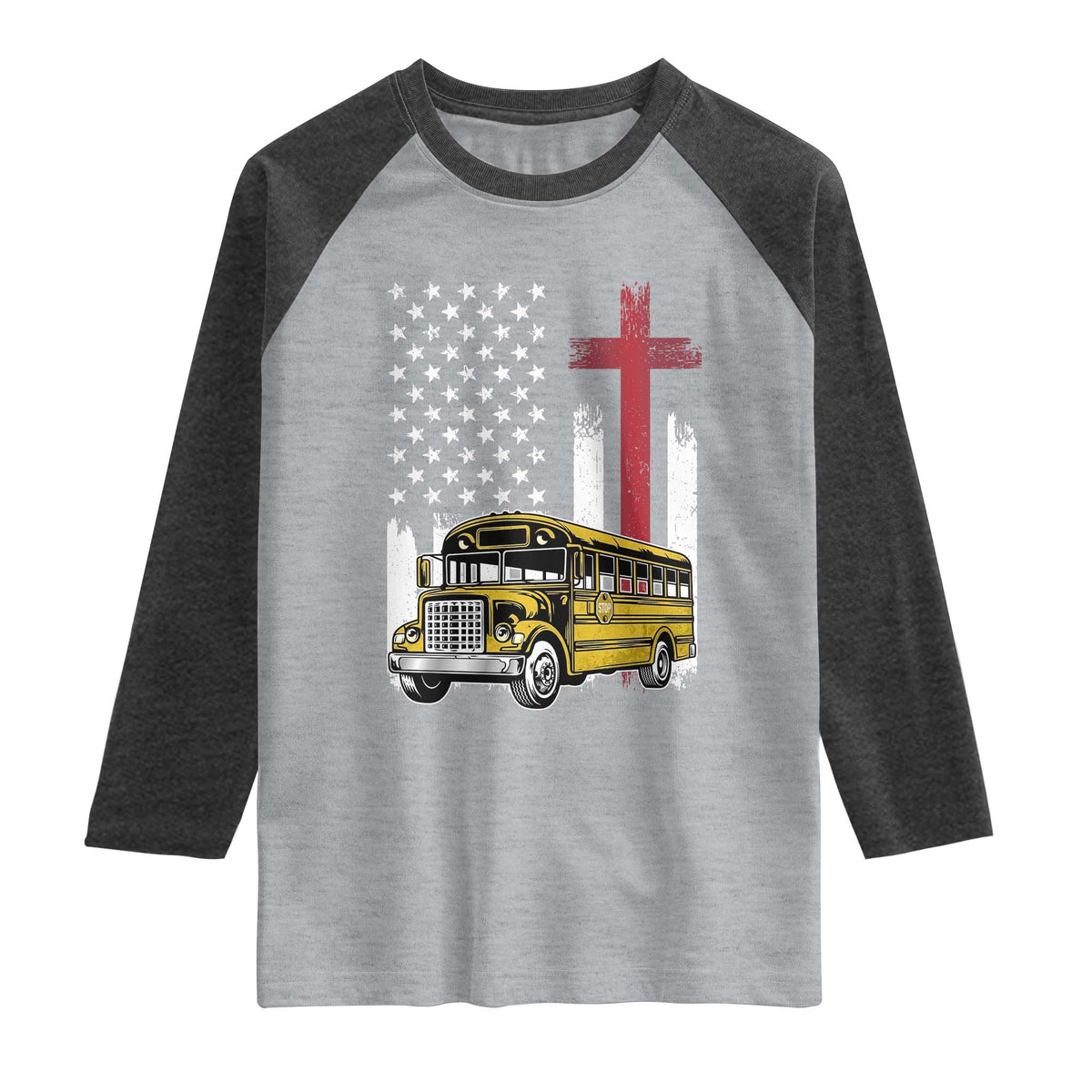 Bus Driver Patriotic Christian USA Flag Raglan Shirt School Bus Driver