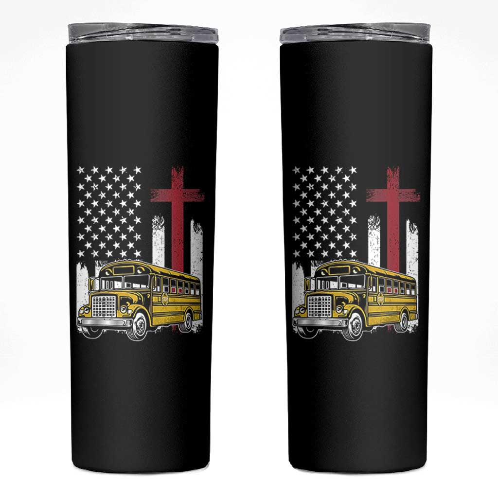 Bus Driver Patriotic Christian USA Flag Skinny Tumbler School Bus Driver