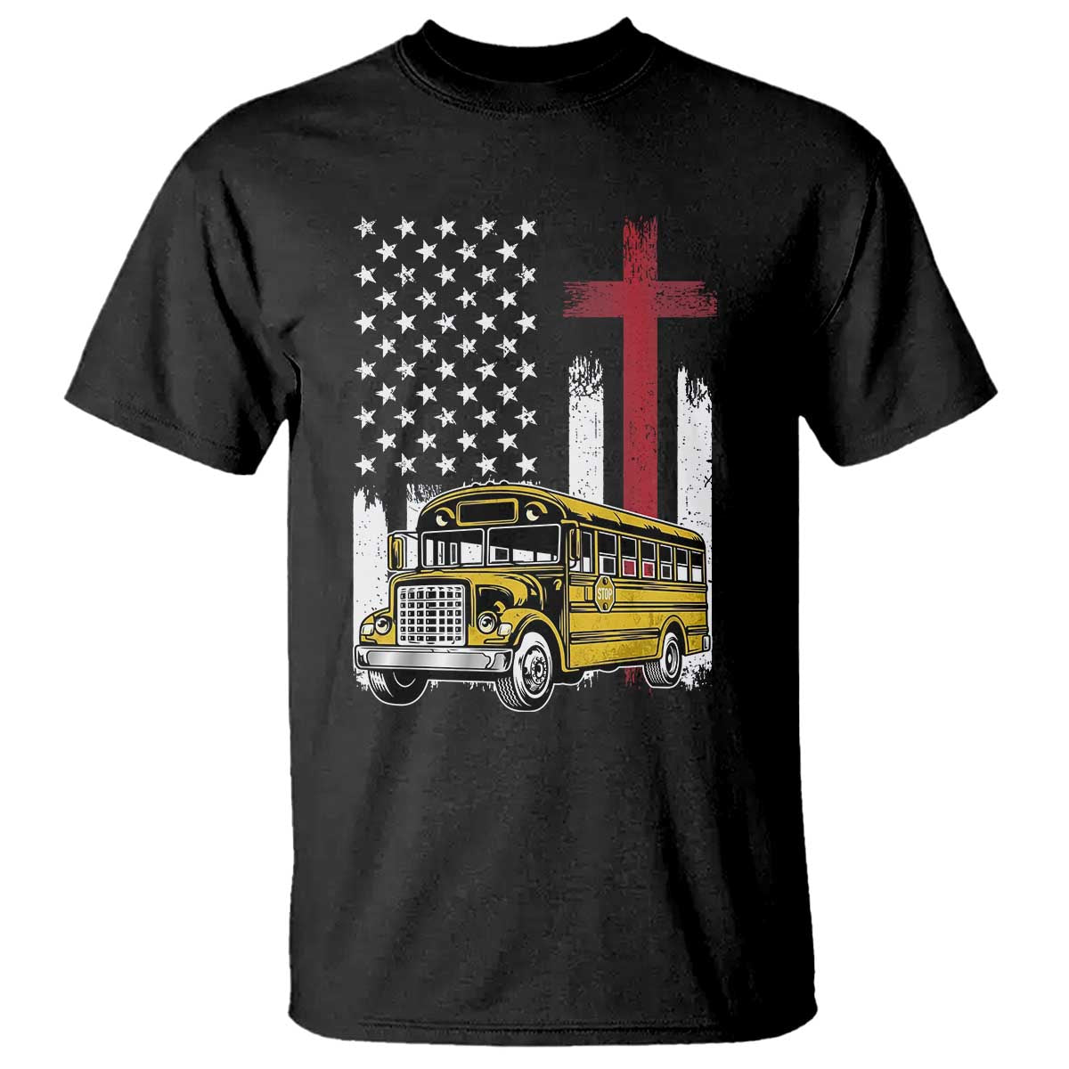 Bus Driver Patriotic Christian USA Flag T Shirt School Bus Driver