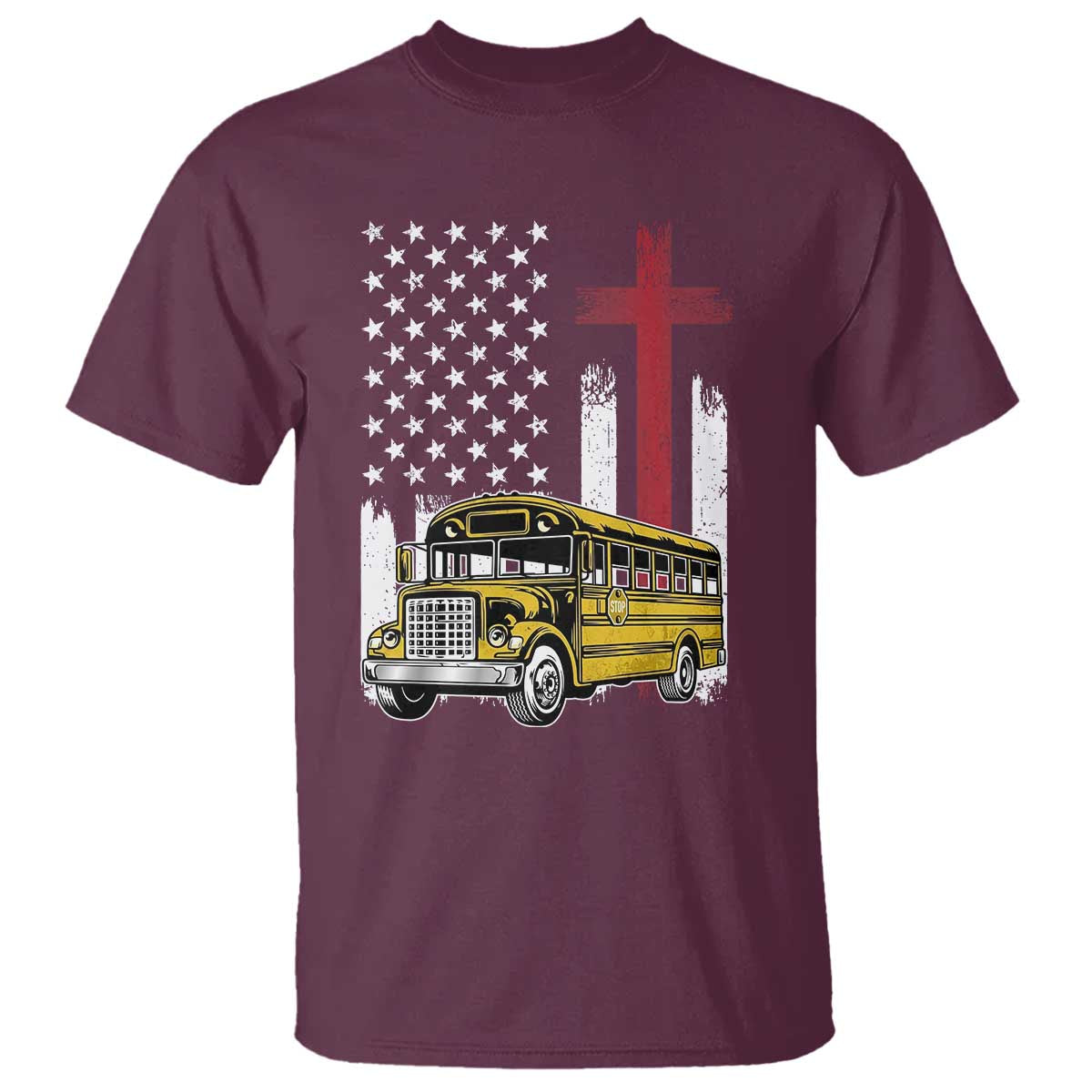 Bus Driver Patriotic Christian USA Flag T Shirt School Bus Driver