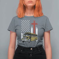 Bus Driver Patriotic Christian USA Flag T Shirt For Women School Bus Driver