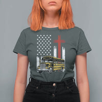 Bus Driver Patriotic Christian USA Flag T Shirt For Women School Bus Driver