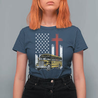 Bus Driver Patriotic Christian USA Flag T Shirt For Women School Bus Driver
