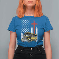 Bus Driver Patriotic Christian USA Flag T Shirt For Women School Bus Driver
